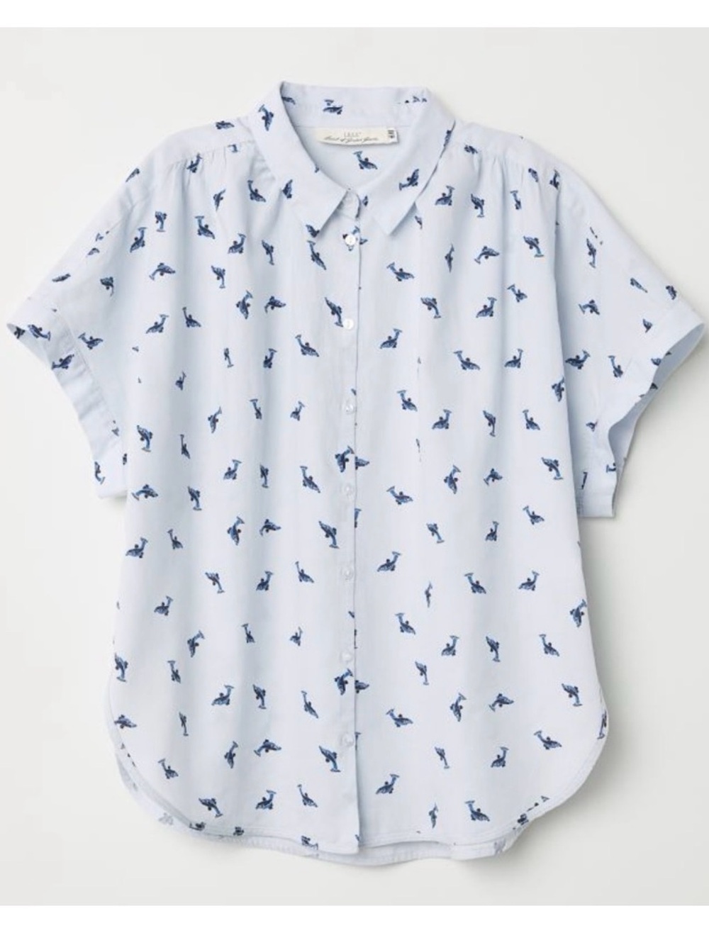 Women’s H&M Fish Light Blue Cotton Short Sleeve Size 4 Small/Medium Pleated Top